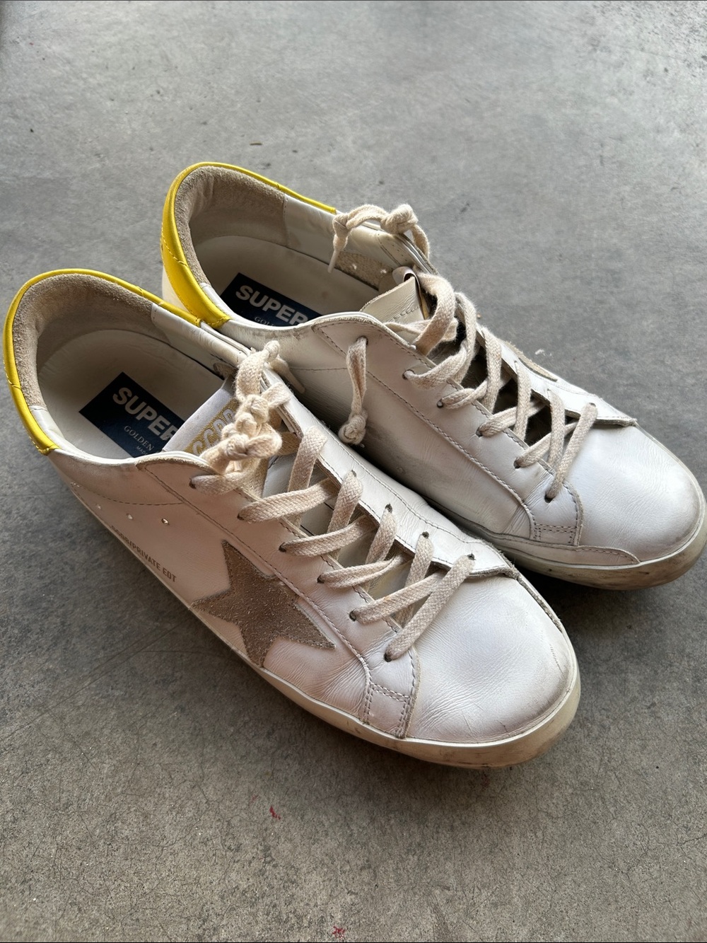 Golden Goose Women’s White Leather Sneakers with Yellow Heel